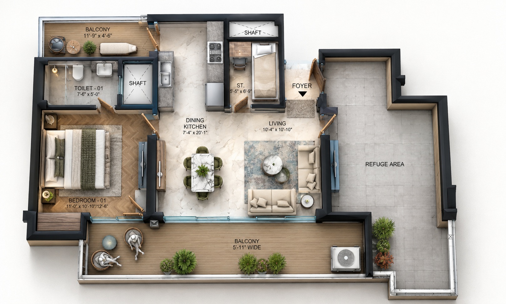 Type C 1.5 BHK floor plan